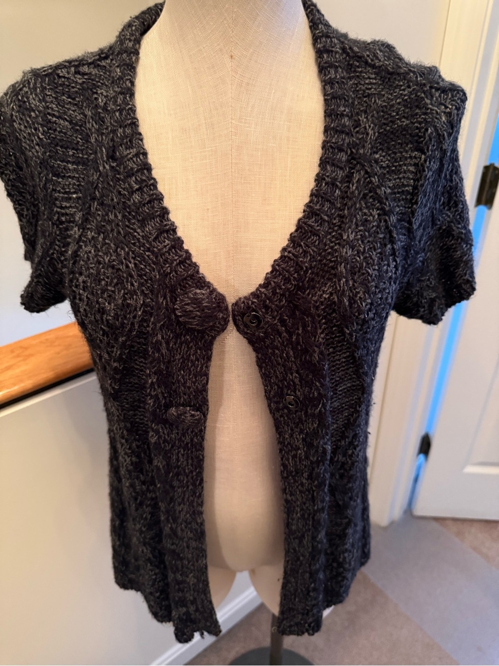 Vertigo Paris Dark Gray Cable-Knit Short-Sleeve Cardigan